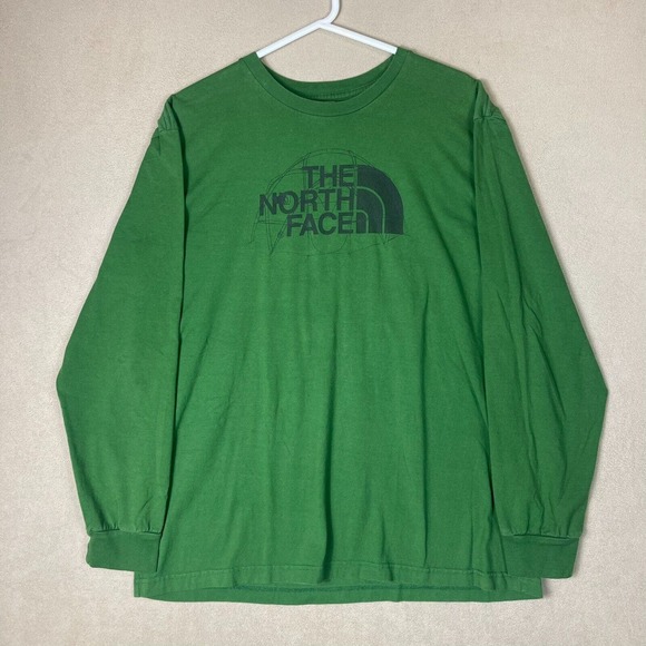 The North Face Shirt Adult Extra‎ Large Green Logo Long Sleeve Pullover Mens - Picture 1 of 11